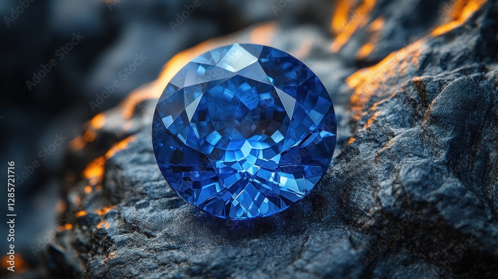 This close-up view displays the vivid color and clarity of a stunning blue sapphire gemstone. This close-up view displays the vivid color and clarity of a stunning blue sapphire gemstone.