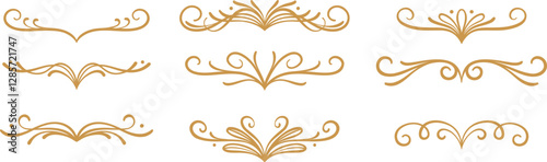 Gold ornaments, decorative divider or underline highlight vector frame, vintage element set design