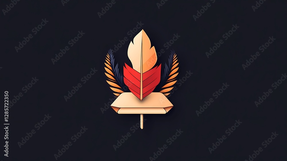 Fototapeta premium Fiery Feather Crest: Low-Poly Digital Illustration on Dark Background AI Generated