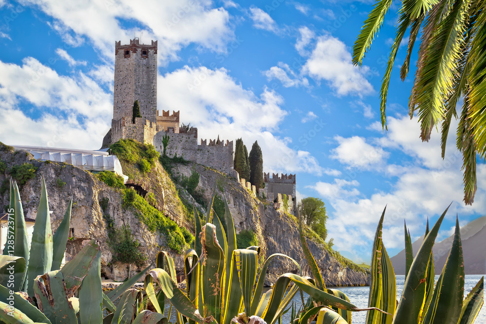 Town of Malcesine castle and waterfront view