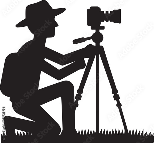 man taking photo using tripod art silhouette