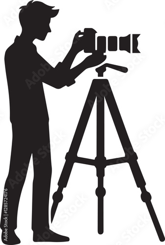 man taking photo using tripod art silhouette