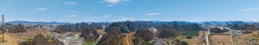 Rural scenery and karst landforms in Hezhou, Guangxi, China