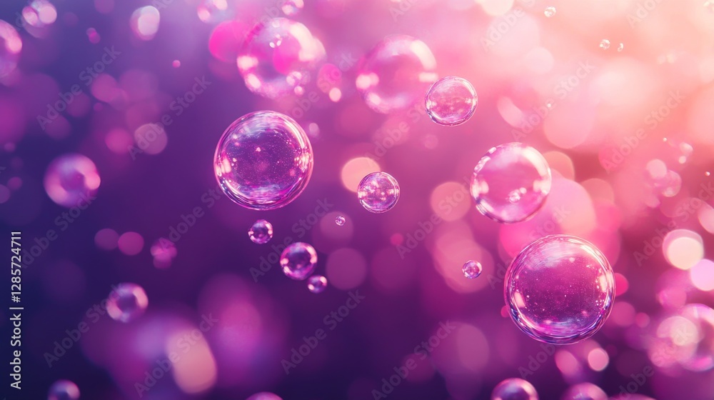 Vibrant pink bubbles float in a clear liquid, illuminated by neon light. Vibrant pink bubbles float in a clear liquid, illuminated by neon light.