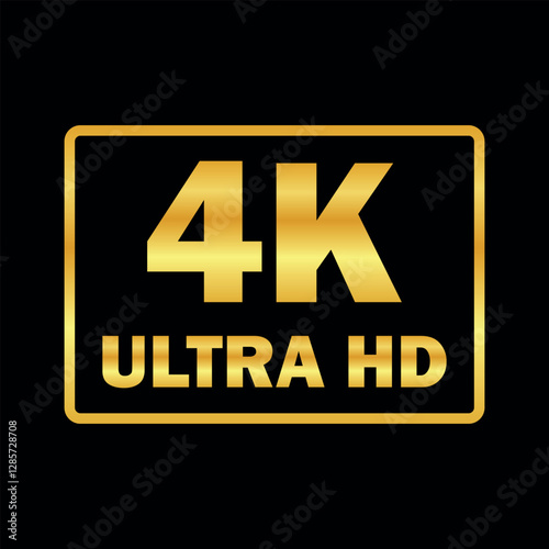 4K Ultra HD premium logo, black and gold high-definition symbol, modern screen resolution icon, digital display vector, cinematic video quality branding