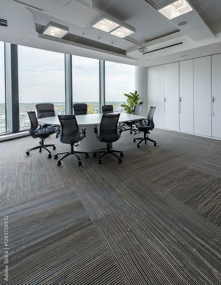 Fototapeta premium Panoramic white office meeting room corner