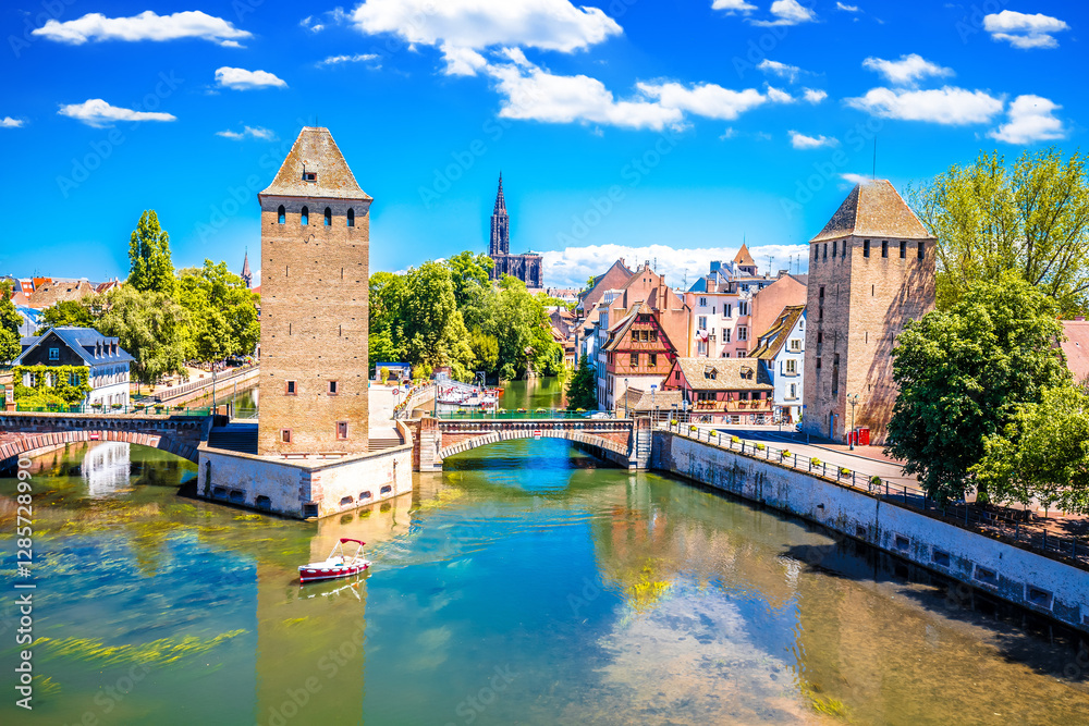 Strasbourg Barrage Vauban and cathedral scenic river and architecture view