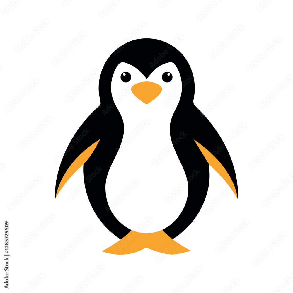 Fototapeta premium Penguin vector logo, cute black and white bird illustration, simple animal icon, wildlife mascot design, minimalistic penguin symbol, Arctic nature graphic, adorable cartoon character
