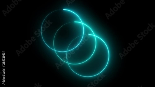 Abstract 3 circle Neon cyan color Electric Border Animation, Futuristic Electric Border Line Loop circle preloader icon