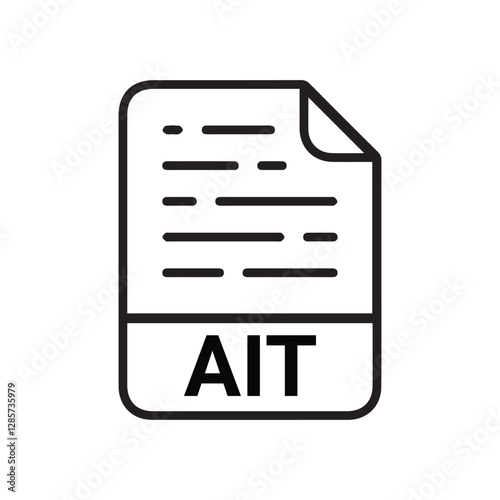 AIT file icon set. AIT file type symbol. File AIT format icon in black filled and outlined style isolated on transparent background.