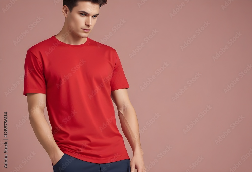 A red t-shirt with a plain, solid design A red t-shirt with a plain, solid design