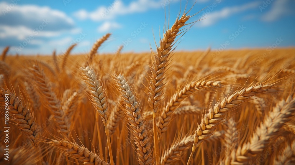 Fototapeta premium Golden wheat field under a vibrant blue sky (2)