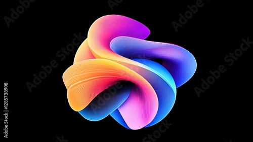 Abstract 3D Render: Vibrant, Intertwined Forms on Black Background AI Generated
