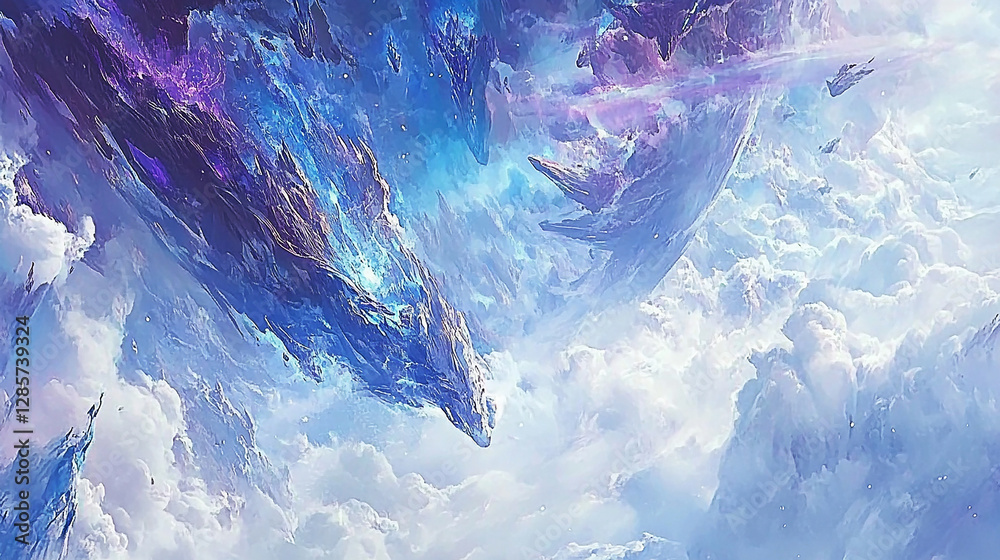 Obraz premium A breathtaking cosmic landscape featuring vibrant blue and purple clouds with celestial formations