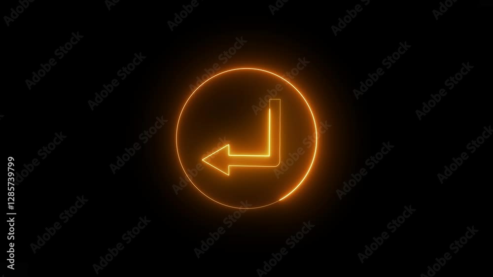 left cyan arrow neon icon on black background. Neon left arrow sign with neon circle animation. left cyan arrow neon icon on black background. Neon left arrow sign with neon circle animation.