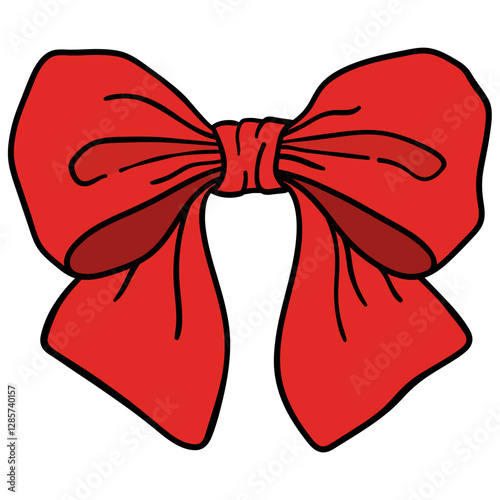 red sailor bow or fabric hair bow looks beautiful and adorable filled outline style