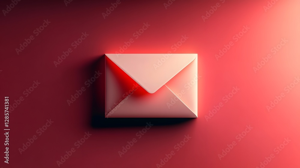 Minimalist Envelope on Soft Red Background with Dramatic Lighting Minimalist Envelope on Soft Red Background with Dramatic Lighting