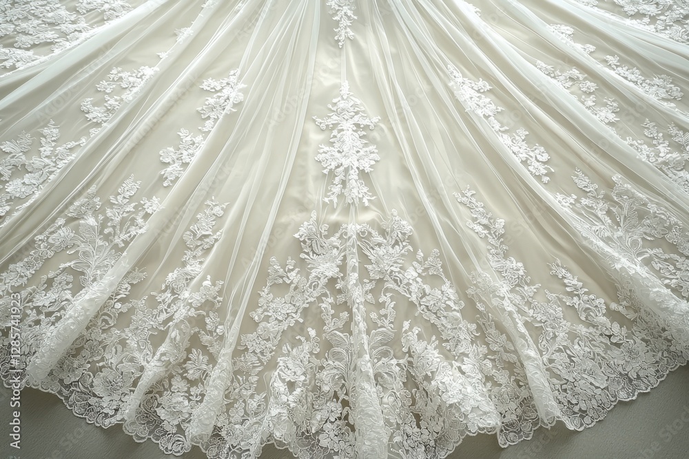 Obraz premium Luxurious white wedding dress with intricate lace details
