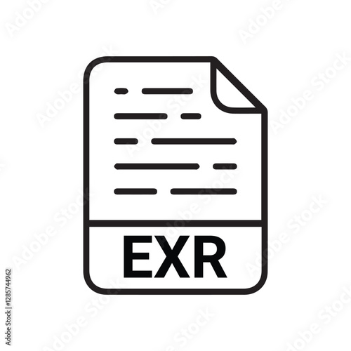 EXR file icon set. EXR file type symbol. File EXR format icon in black filled and outlined style isolated on transparent background.