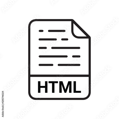 HTML file icon set. HTML file type symbol. File HTML format icon in black filled and outlined style isolated on transparent background.