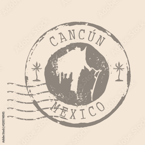 Stamp Postal of Cancún is city of Mexico. Map Silhouette rubber Seal.  Design Retro Travel. Seal  Map of  Cancún grunge  for your design.  Mexico. EPS10