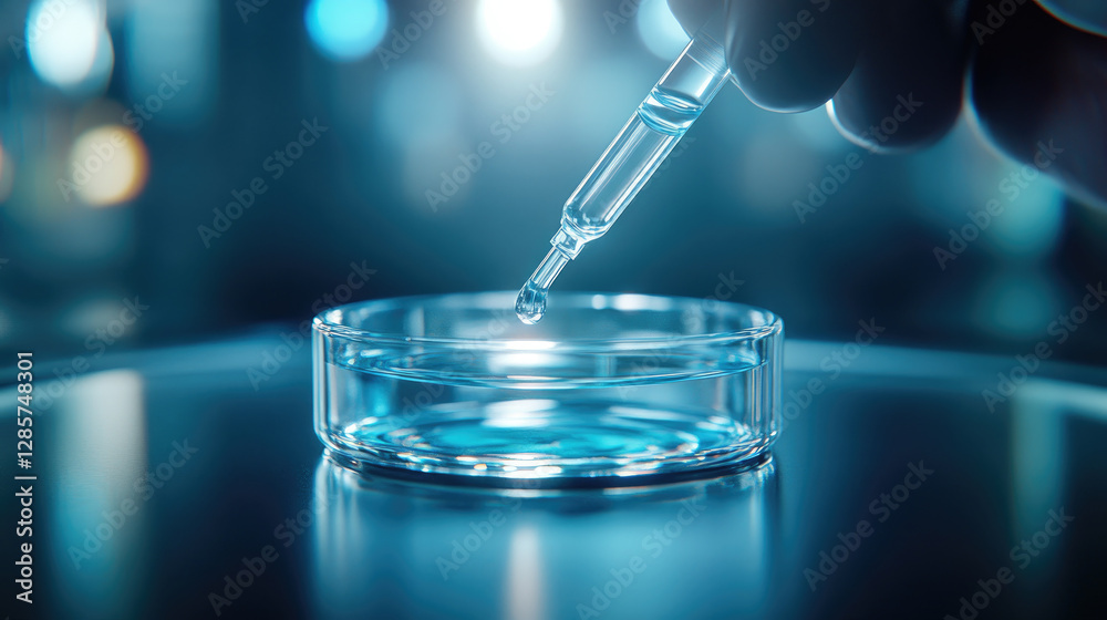 Researcher injecting transparent liquid into sealed container for medicine development in laboratory environment with innovative approach Researcher injecting transparent liquid into sealed container for medicine development in laboratory environment with innovative approach