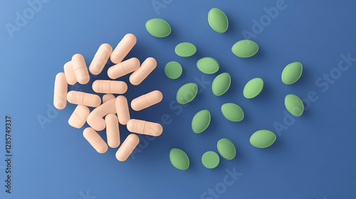 Biohacking supplements for enhanced wellness modern kitchen digital art minimalist environment top-down view