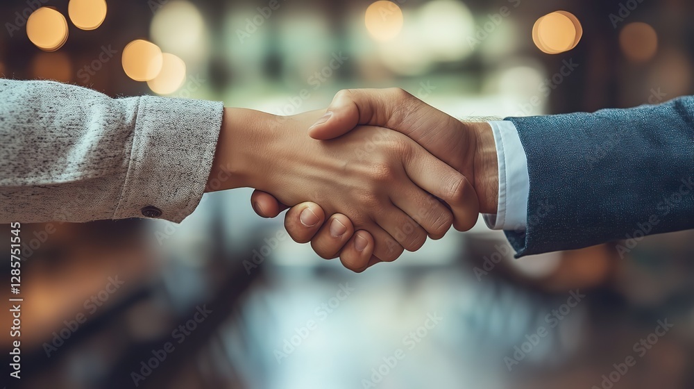 Two business partners shake hands after a successful negotiation, celebrating their agreement and closing a business contract with a handshake Two business partners shake hands after a successful negotiation, celebrating their agreement and closing a business contract with a handshake