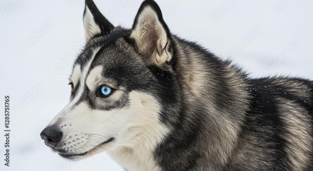 Majestic Siberian Husky Dog Portrait Winter Snow Blue Eyes Close up Majestic Siberian Husky Dog Portrait Winter Snow Blue Eyes Close up