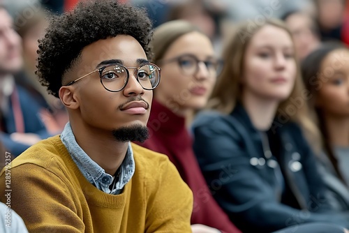 Attentive Young Man Listens at Conference photo