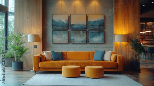 Boutique Hotels: A photo of a cozy boutique hotel lobby with unique art pieces and stylish furniture, showcasing charm and personalized service.