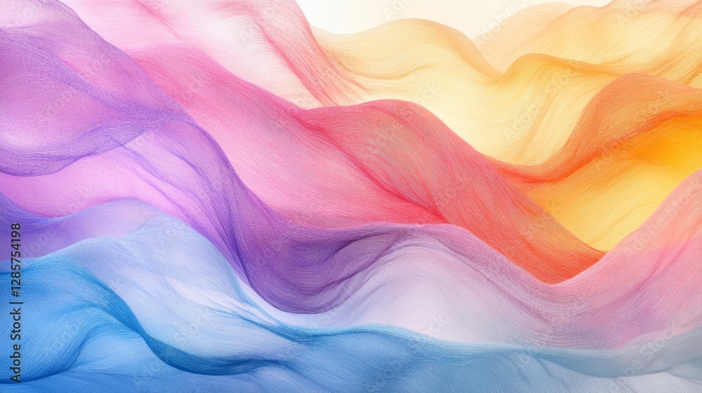 Beautiful sheer fabrics with flowing colors creating artistic waves Beautiful sheer fabrics with flowing colors creating artistic waves