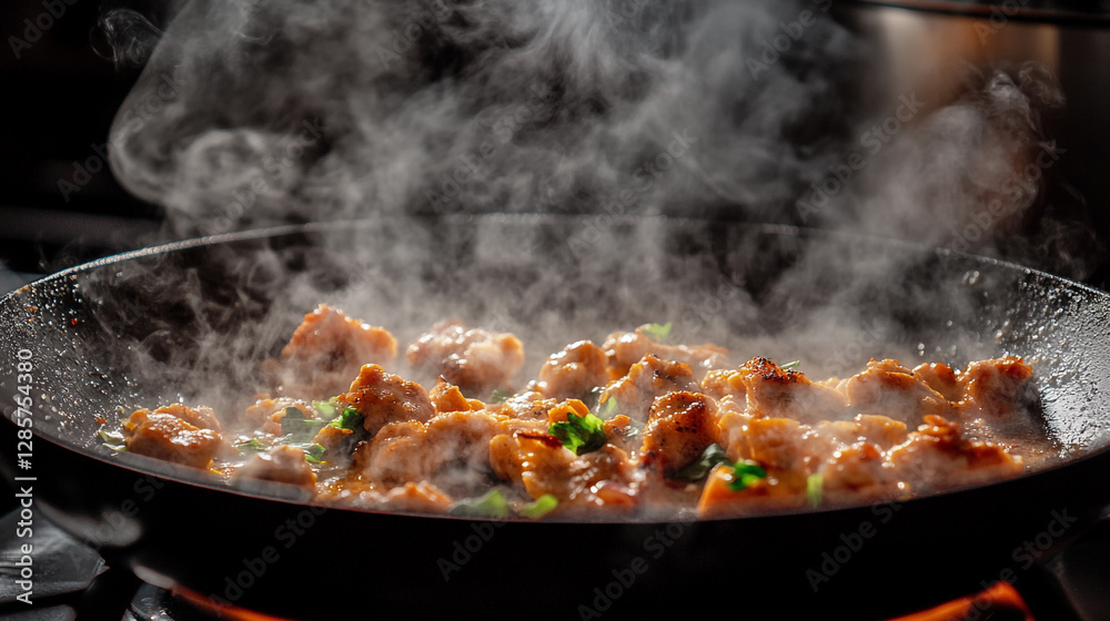 Chicken Stir Fry Steaming in a Frying Pan, culinary perfection Chicken Stir Fry Steaming in a Frying Pan, culinary perfection
