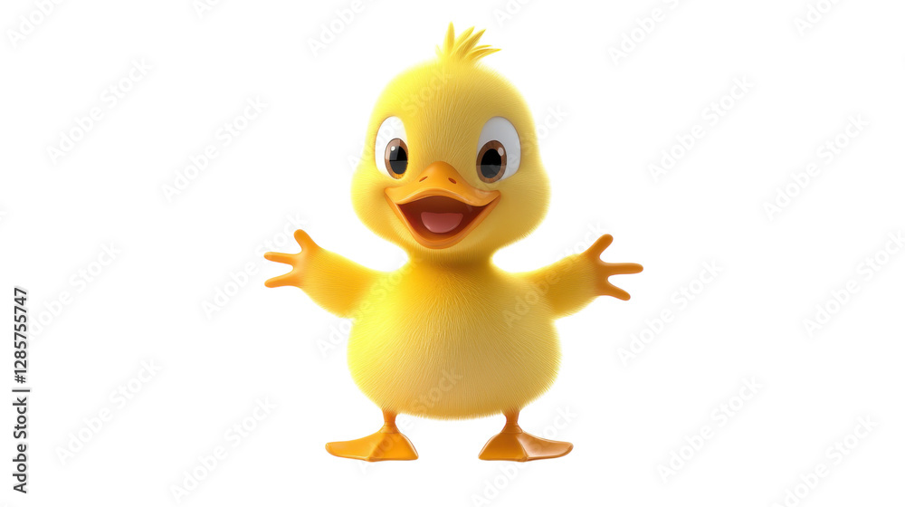 Cute cartoon duckling with outstretched arms expressing joy in a playful animation style Cute cartoon duckling with outstretched arms expressing joy in a playful animation style