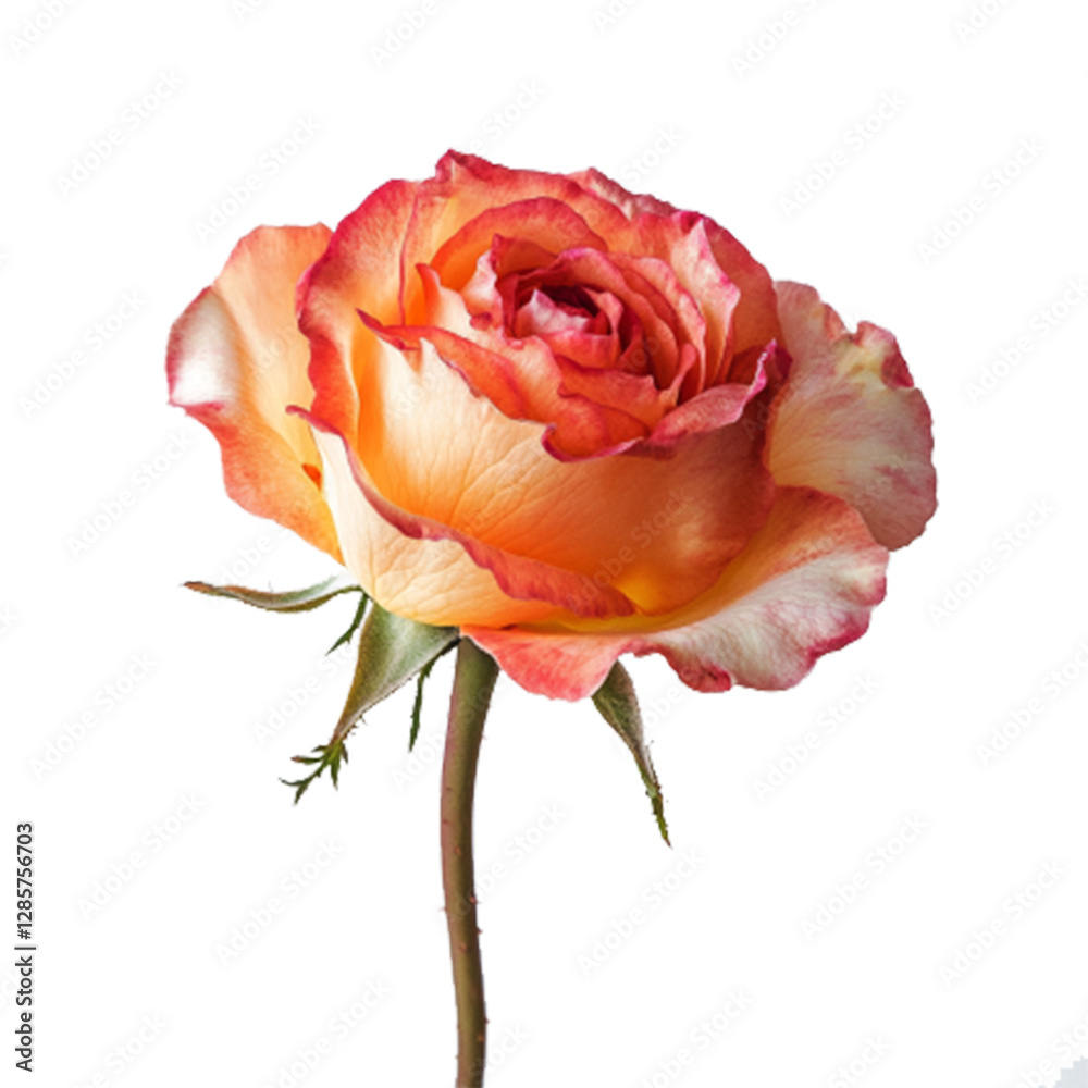 Elegant Bi-Color Rose with Delicate Peach and Red Petals Isolated on a Black Background Symbolizing Love, Beauty, and Romantic Elegance Elegant Bi-Color Rose with Delicate Peach and Red Petals Isolated on a Black Background Symbolizing Love, Beauty, and Romantic Elegance