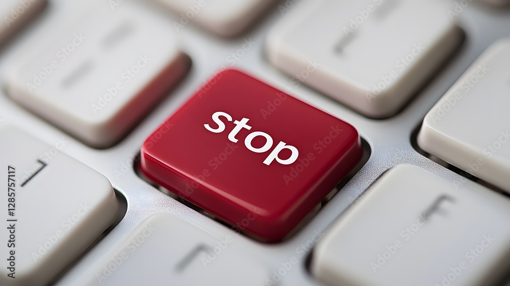 Red Stop Key on Computer Keyboard for Safety and Caution Sign Red Stop Key on Computer Keyboard for Safety and Caution Sign