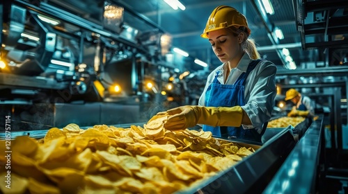 Streamlined production enhances the potato chip manufacturing process. photo