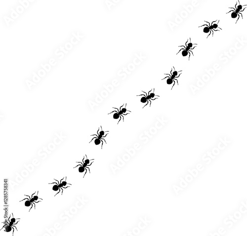 Illustration of ants marching line.