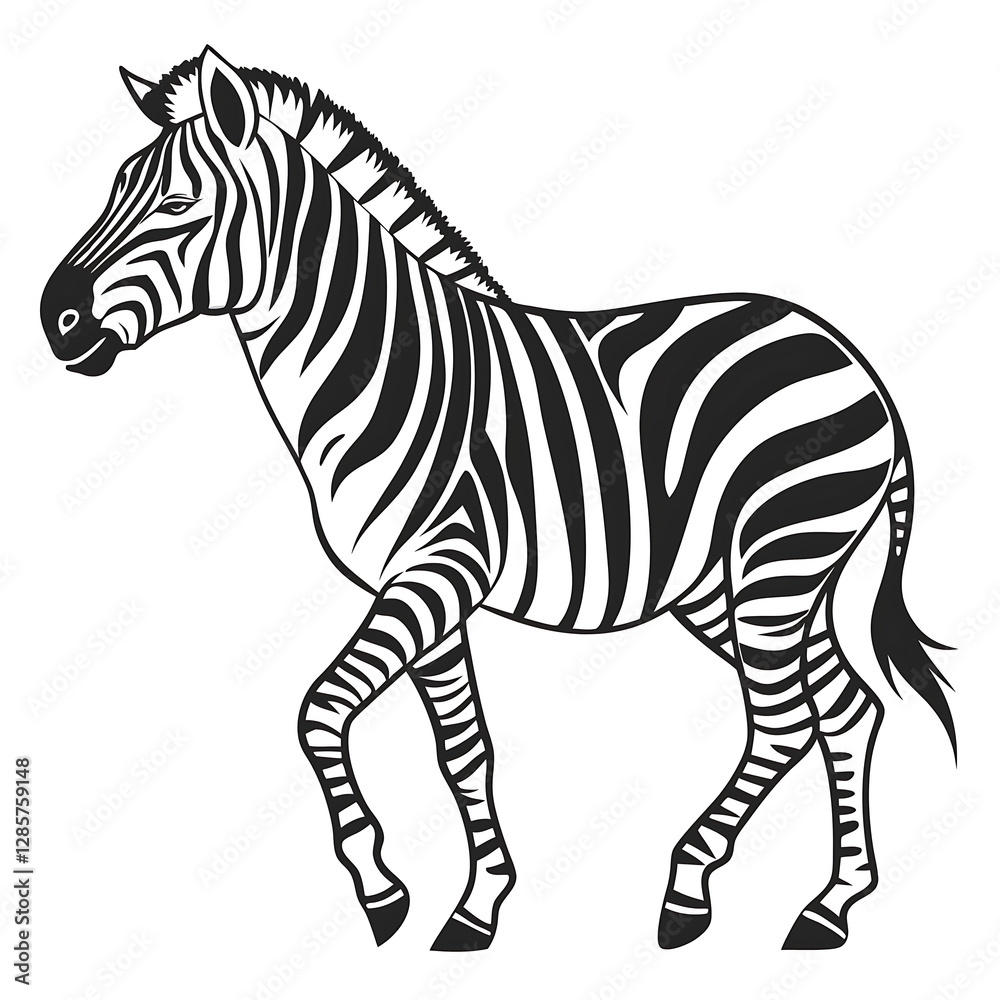 Obraz premium An elegant Zebra silhouette icon set against a clean white background.