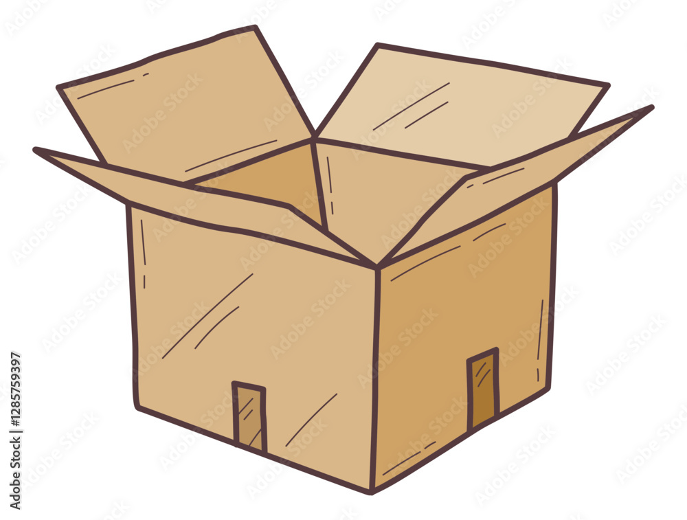 Illustration of an open cardboard box symbolizing storage or moving. Illustration of an open cardboard box symbolizing storage or moving.