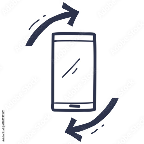 Illustration of a phone rotating between portrait and landscape modes with arrows.