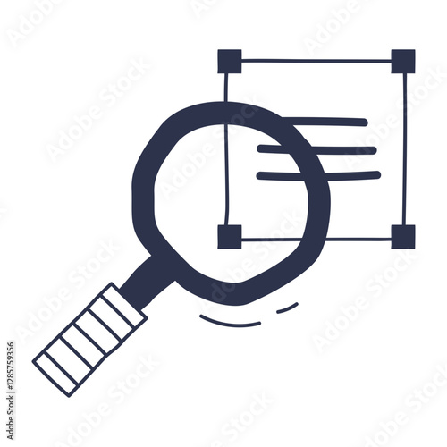 Magnifying glass over text block symbolizes focus and analysis.