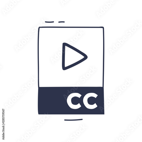 Minimalist video player icon with play button and closed captions symbol.