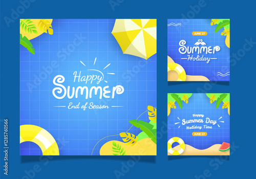 Happy summer end of season background banner designs. Suitable for Horizontal posters, greeting cards, and website headers.