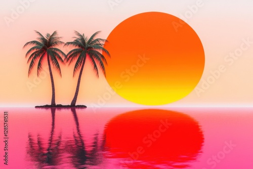 Sunset reflections with palm trees calming ocean waters