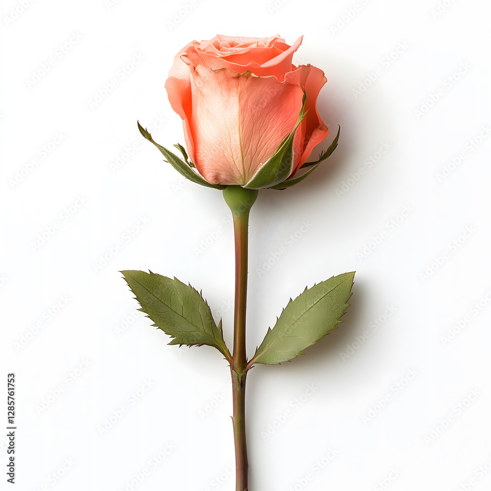 Fresh Pink Rose with Green Stem and Leaves Fresh Pink Rose with Green Stem and Leaves
