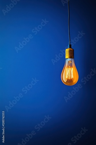 Illuminating ideas: glowing light bulb deep blue background
