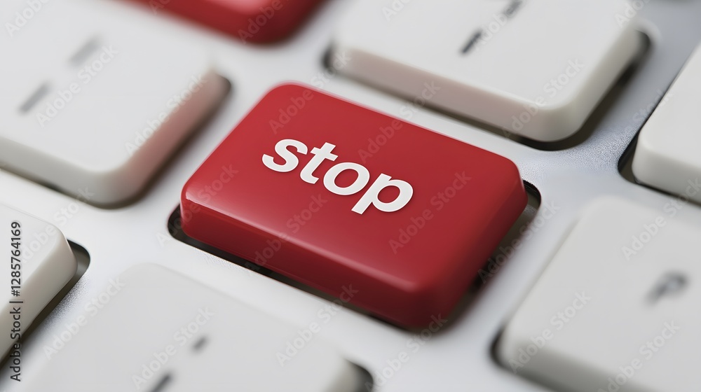 Red Stop Key on Computer Keyboard for Safety and Warning Signal Red Stop Key on Computer Keyboard for Safety and Warning Signal