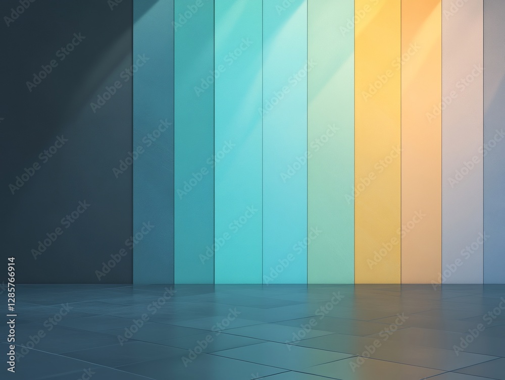 Vibrant pastel wall panels bathe in soft sunlight creating a serene minimalist space. AI Generated Vibrant pastel wall panels bathe in soft sunlight creating a serene minimalist space. AI Generated