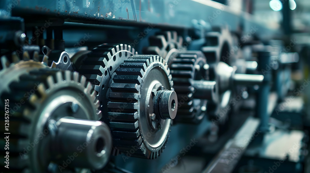 Close-up view of industrial gears in a factory setting, showcasing machinery in operation Close-up view of industrial gears in a factory setting, showcasing machinery in operation